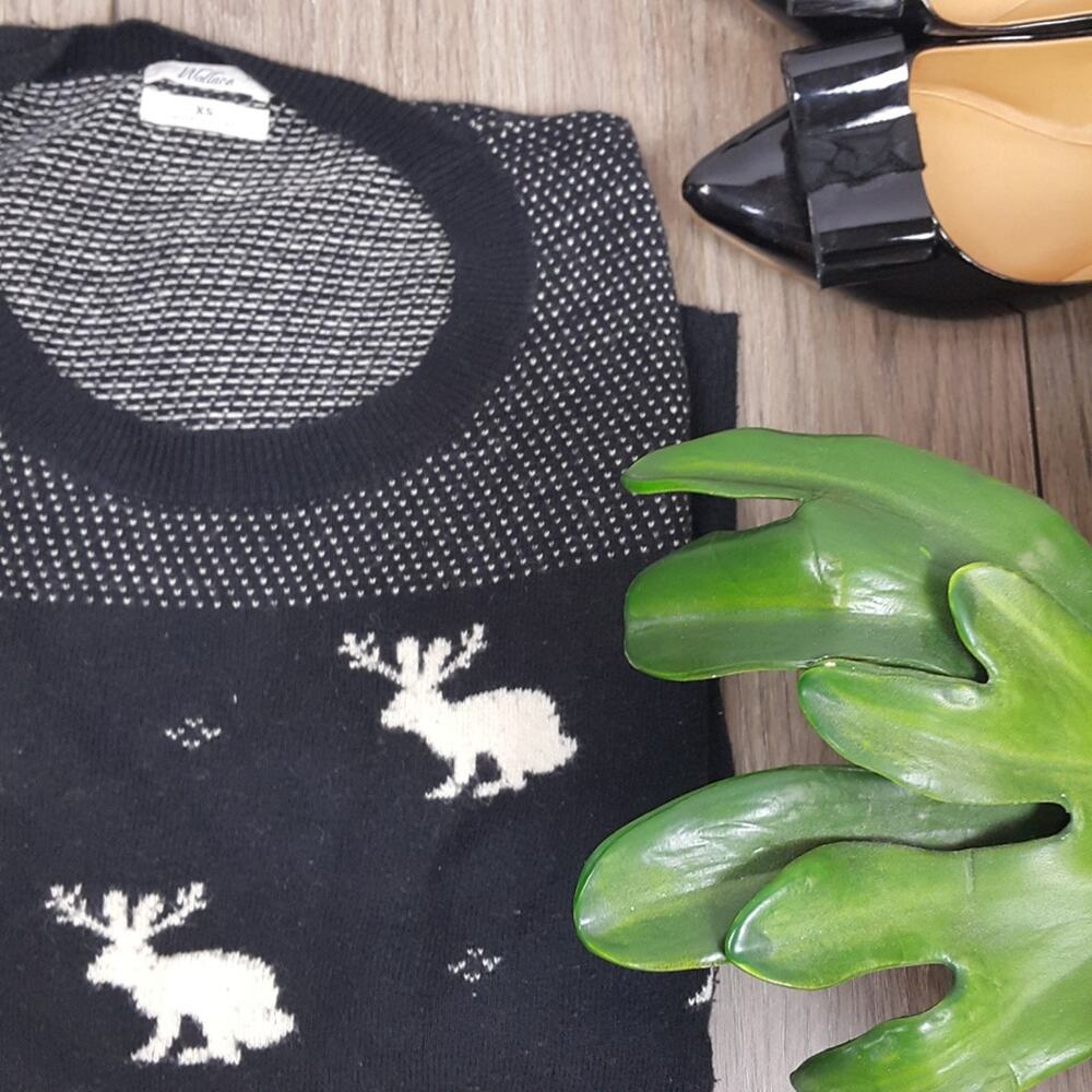 Madewell Wallace, navy and white bunny with antlers printed sweater sz‎ XS